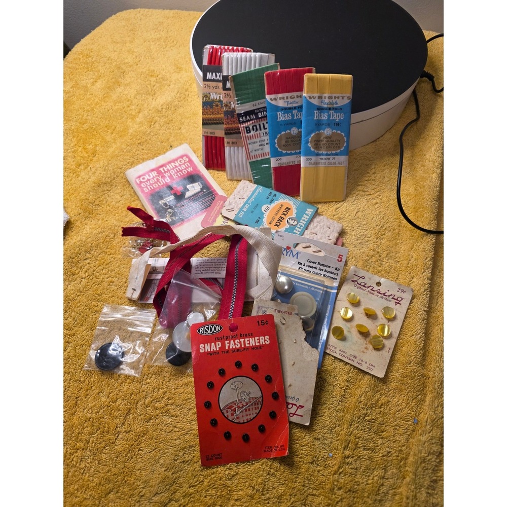 Sewing Notions Wrights Bias Tape Rick Rack Snap Fasteners Buttons Zip Vintage